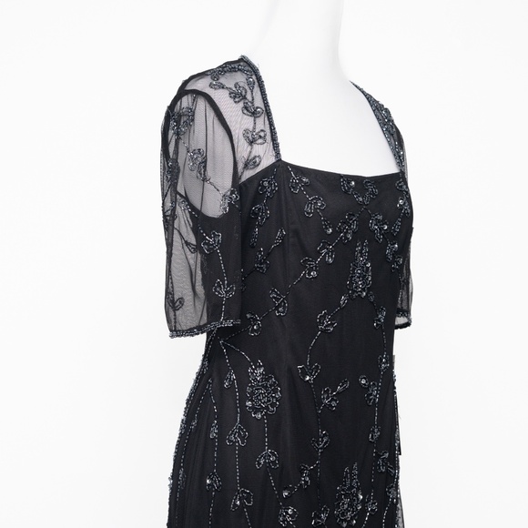 Adrianna Papell - Mesh-Sleeve Beaded Dress - Picture 7 of 13